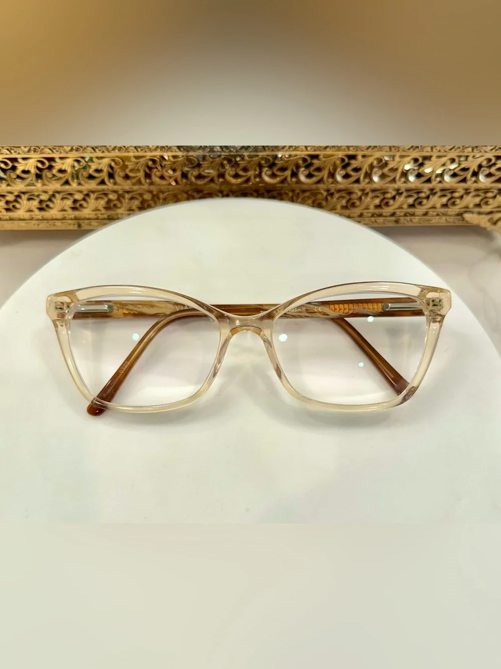 Via Spiga Dulcina Cat-Eye Champagne/Beige Crystal Rx Eyeglass Frames - VGUC